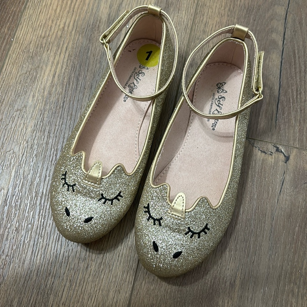 Gold unicorn flats